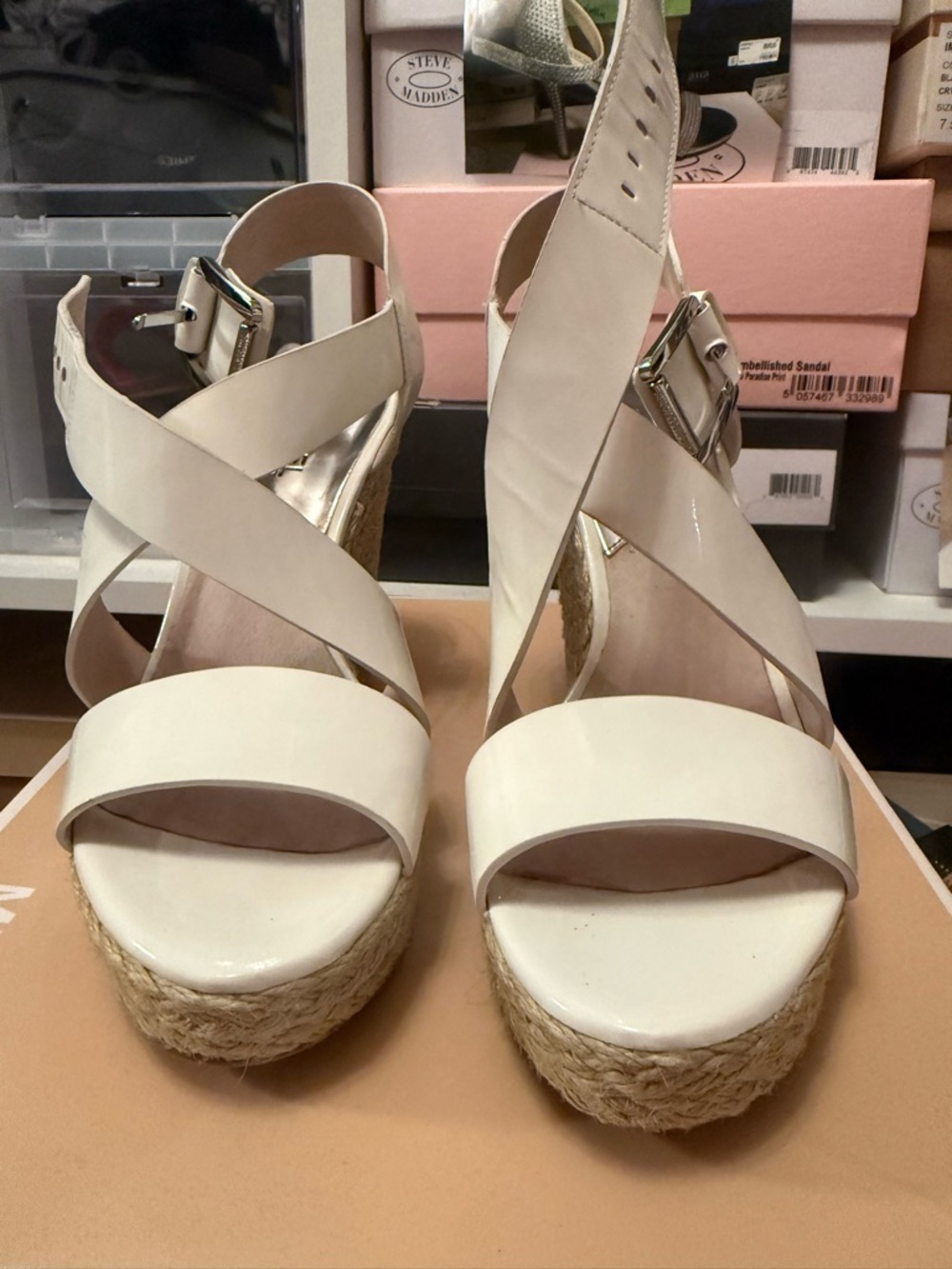 Michael Kors white Espadrille Wedge Sandals with Cross Straps
